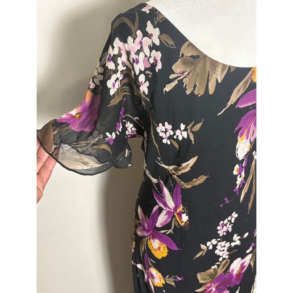 Adrianna Papell 100% Silk Floral Maxi Dress Dark Romantic Wedding Elegant Garden - Picture 6 of 8